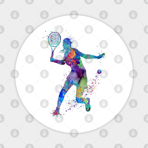 Girl Tennis Player Colorful Watercolor Magnet by LotusGifts